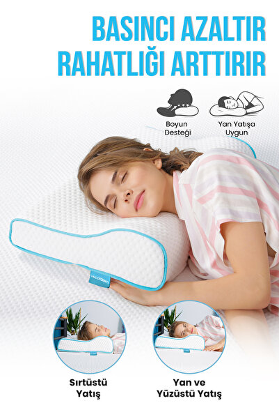 Viscofoam Yüksek Boyun Destekli Ortopedik Yastık Visco Yastık 58x39x12-8.5cm