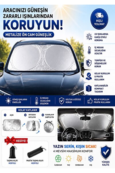 clewax Araba Ön Cam Güneşlik Metalize Isı Yalıtımlı Yazlık Araba Güneşliği