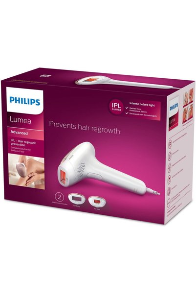 Philips Lumea SC1997/00, 250.000 impulsuri, senzor piele, accesoriu corp si fata, utilizare cu fir, husa, Roz/Alb