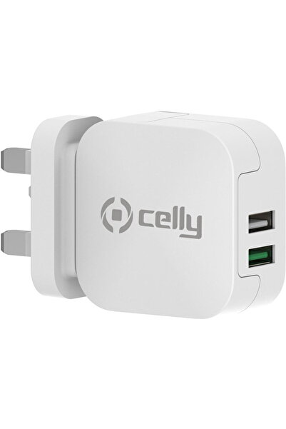 Celly TC2USBTURBO - Încărcător de perete 2 USB-A 17W cu priză UK [TURBO]
