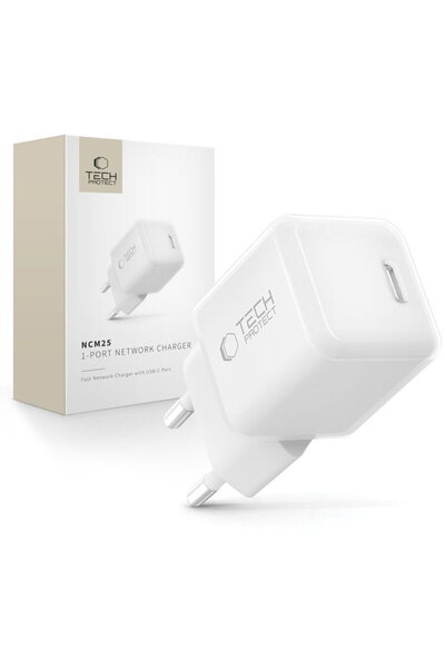 Tech-Protect ГЋncДѓrcДѓtor de reИ›ea NCM25 cu 1 port, PD 25W, alb