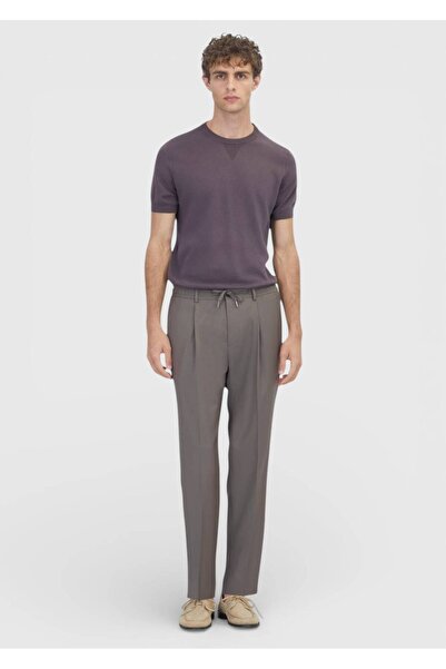 Ramsey Mink Plain Woven Jogging Fit Casual Wool Blend Trousers
