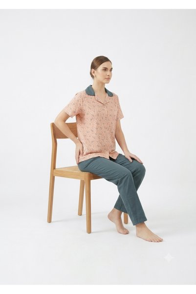 Noom Nightwear Pajama with Open Buttons, 100% Cotton Fabric