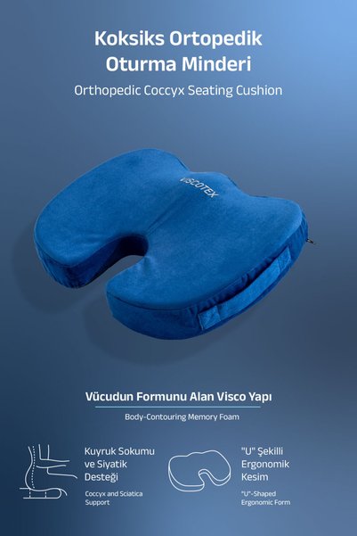 VİSCOTEX Visco Orthopedic, Non-Slip Base, Office, Car, Coccyx Sitting Cushion, 45X34X7Cm