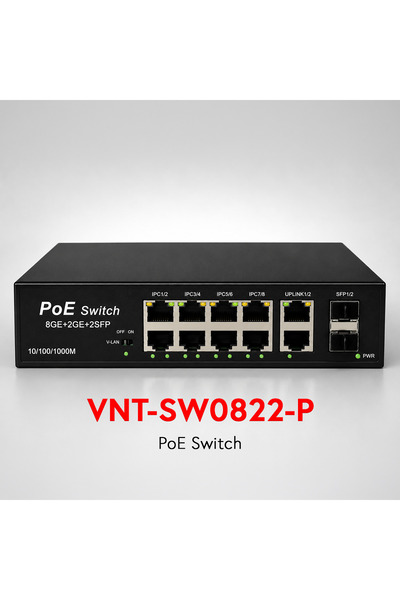 venot VNT-SW0822-P 8 PORT GIGA POE 2 PORT GIGA UPLİNK 2 SFP POE SWITCH 124W