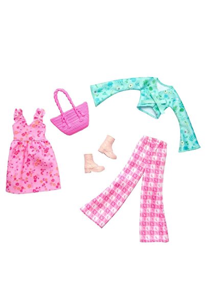 Barbie 'nin Kıyafetleri 2'li Paket FYW82 - Pembe Elbise Bot Ve Çanta Hrh43