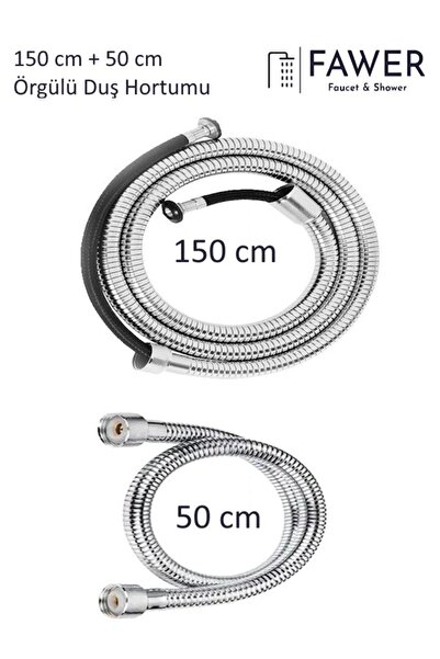 FAWER Faucet & Shower FAWER KROM ÖRGÜLÜ DUŞ HORTUMU TAKIMI 150CM-50CM