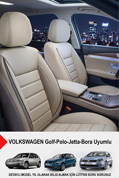GM-DESIGN Jet Bej Deri Oto Koltuk Kılıfı-(VOLKSWAGEN Bora-Golf-Jetta-Polo Uyu...