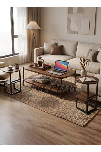 Taimi 3-Piece Living Room Table Set Coffee Table120×60×51cm and 2 C-Shaped 2-...