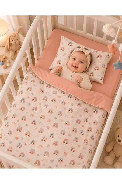 Manora 100% Cotton Rainbow Patterned Baby Duvet Cover Set (100×150 cm)