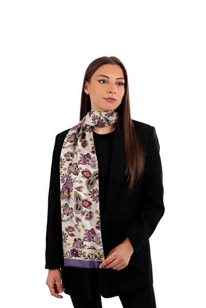 Bursa İpek Eșarfă de mătase voile cu model șal liliac