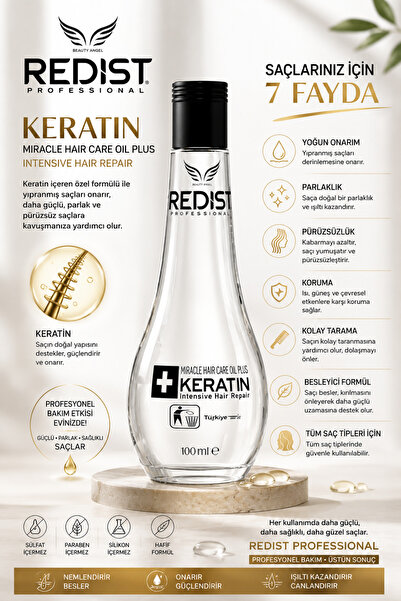 Redist Keratin Saç Bakım Yağı Cam şişe 100 ml – Doğal Onarıcı Formül ile Parl...