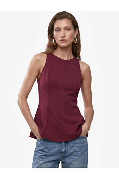 Koton Keten Karışımlı Kolsuz Bisiklet Yaka Peplum Top