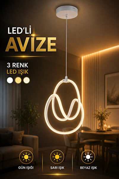 ANGDESİGN Circle Led Avize - Sarı / Gün Işığı / Beyaz •• Salon & Mutfak İçin ...
