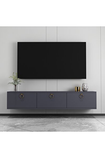 morepp Max 150 cm Duvara Monte Tv Ünitesi Tv Sehpası | Antrasit - Altın