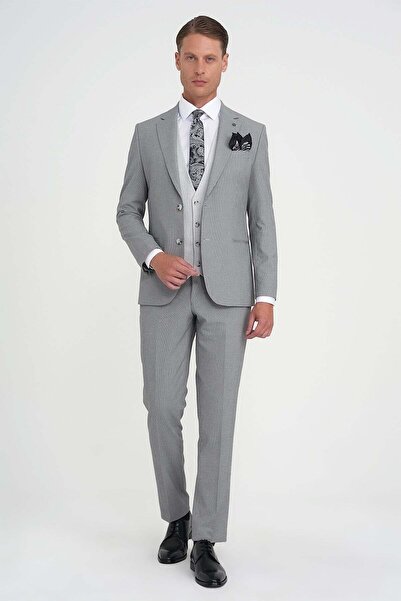 Efor Slim Fit Fleto Pocket Black Suit with Patterned Vest Tk 922