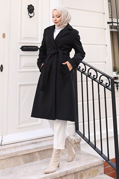 Missvalle Belted Cashmere Coat Black 19271