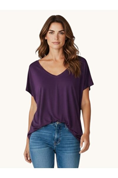 MODA Women's Front Back V Neck Relaxed Fit Viscose Combed Cotton Short Sleeve...