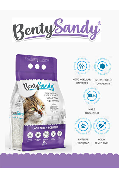 BentySandy Lavanta Kokulu Topaklanan Ince Taneli Kedi Kumu 5 Lt