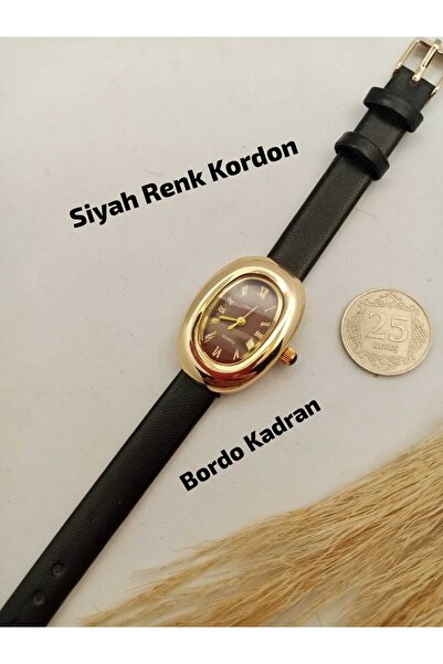 Brality Fantazi Kadın Kol Saati ( Siyah Renk Kordon) ROMALI BORDO RENK KADRAN...