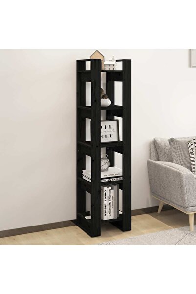 Concept Bibliotecă/Separator cameră negru 41x35x160 cm lemn masiv pin