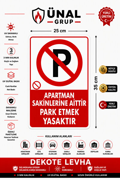 ünalgrup Uyarı Levhaları Apartman Sakinlerine Aittir Park Etmek Yasaktır Pvc ...