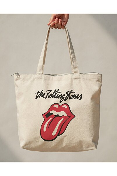 buzagi tasarım ürünleri The Rolling Stones Zippered Lined Gusseted Canvas Bag...