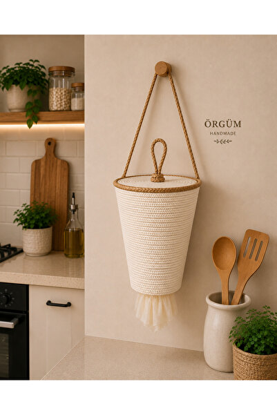 EGE ÖRGÜM Poşetlik Ekru Renk Kapaklı Poşet Düzenleyici 30x19 Cm