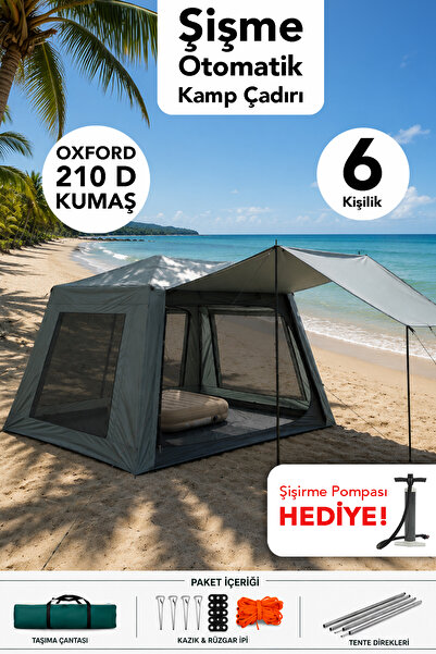Fischer 6 Kişilik Kamp Çadırı - 4 Mevsim Kullanım Oxford Kumaş Otomatik Kurul...