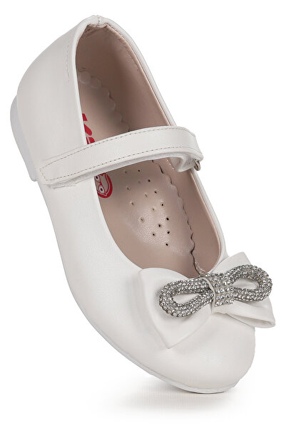 Kiko Kids Bowtie Papyon Taşlı Cırtlı Kız Çocuk Babet Ayakkabı