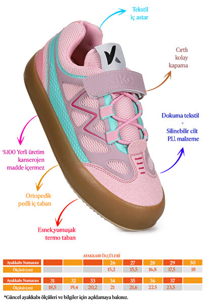 Kiko Kids Plan Günlük Cırtlı Bağcıklı Kız Çocuk Spor Ayakkabı