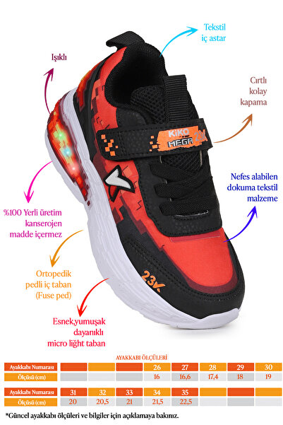 Kiko Kids Craft Işıklı Günlük Cırtlı Erkek Çocuk Spor Ayakkabı