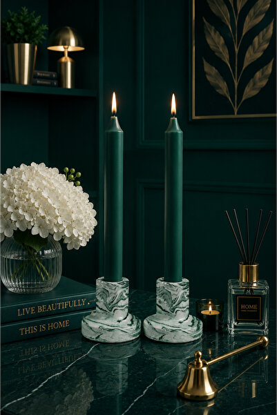 betonmall Şamdan Mumluk 2'li Beton El Yapımı Dekoratif Tealight Mumluk Mum Hariç