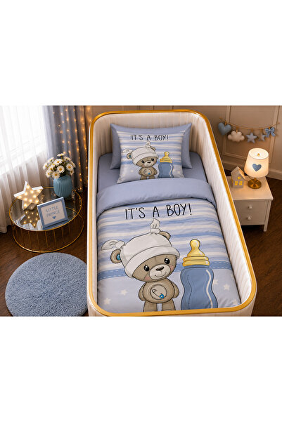 Fabeteks Baby Bear and Bottle Single Digital Baby Duvet Cover Set