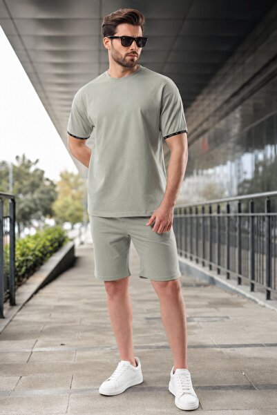 Madmext Mint Green Basic Men's Shorts T-Shirt Set E7307
