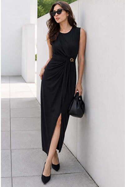Madmext Schwarzes Bronzefarbenes Midi-Kleid für Damen Mg2418