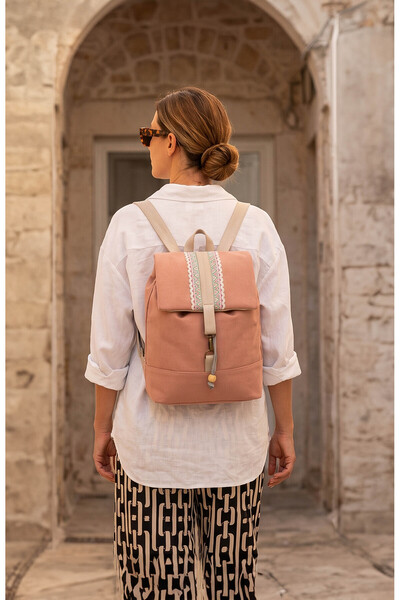 Ayşe Teyze'nin Çantaları Women's Pink Linen Backpack