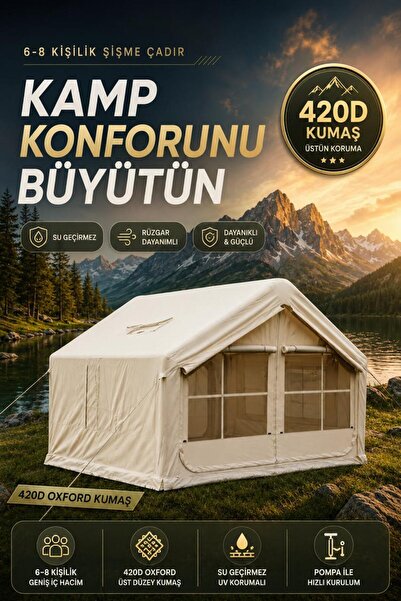 post alley 4 Mevsim(6-8 Kişilik) Şişme Kamp Çadırı 420 D Yüksek ve Cam Tavanl...