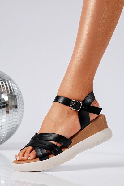 Zaira Sandale cu platforma dama negre din piele ecologica Agota #22050 - 39