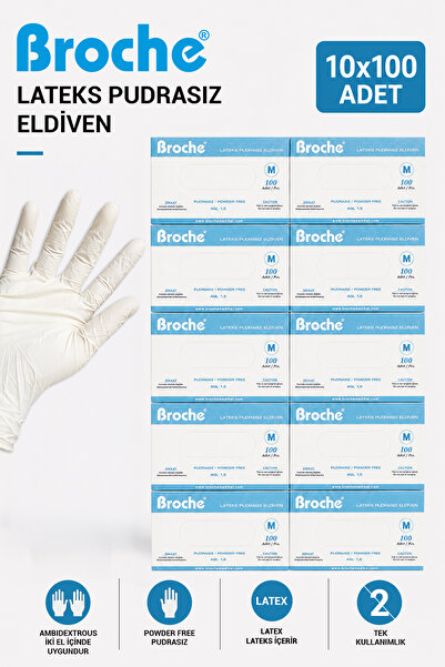 Broche LATEKS PUDRASIZ MUAYENE ELDİVENİ M BEDEN 10'LU PAKET