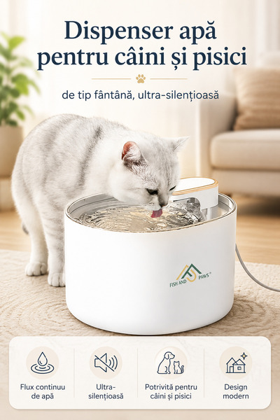 Fish & Paws Dispenser apa pentru caini si pisici de tip fantana, ® ultra-sile...
