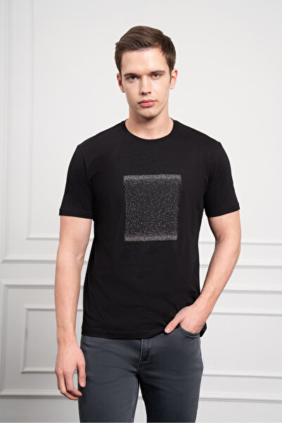 Morven Tricou din bumbac cu croială dinamică pentru bărbați, negru, cu decolteu