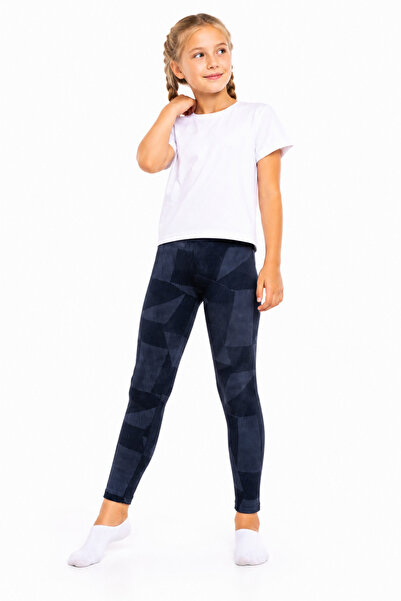 Dolce Destino Children's Leggings - Navy Blue Diagonal Patterned Seasonal Lyc...