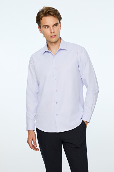Morven Cămașă pentru bărbați, liliac, simplă, slim fit, cu guler rigid