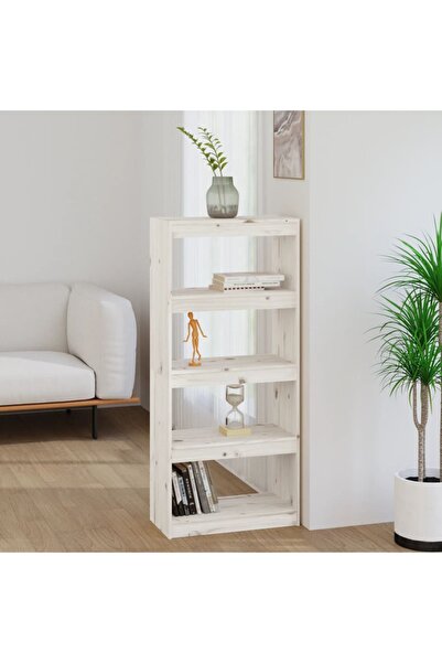 Concept Bibliotecă/Separator cameră alb 60x30x135,5 cm lemn masiv pin