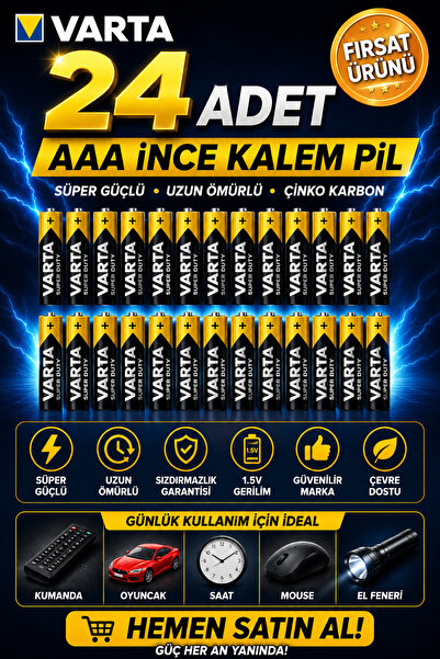 ANI OFİS KIRTASİYE A K Aaa İnce Kalem Pil 24'lü | Süper Güçlü | Uzun Ömürlü Ç...