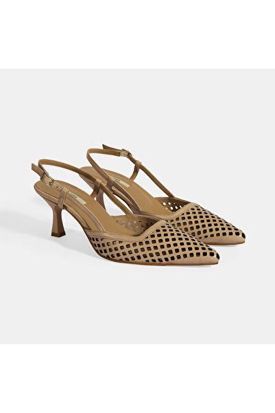 Desa Ten Kadın Perforeli Slingback Deri Topuklu Ayakkabı