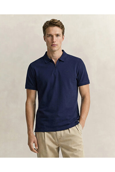 Gant Erkek Lacivert Regular Fit Yarım Fermuarlı Polo Yaka T-Shirt