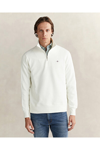 Gant Erkek Beyaz Regular Fit Yarım Fermuarlı Sweatshirt