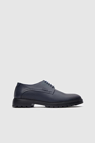 TOGO Men's Navy Blue Genuine Leather Laced Classic Shoes [052155]